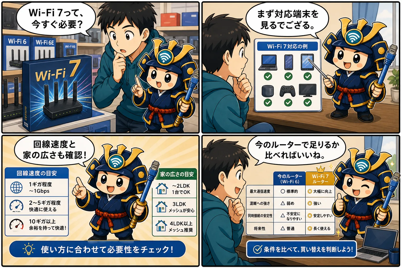 Wi-Fi 7の必要性を台詞入り記事別4コマ漫画で解説
