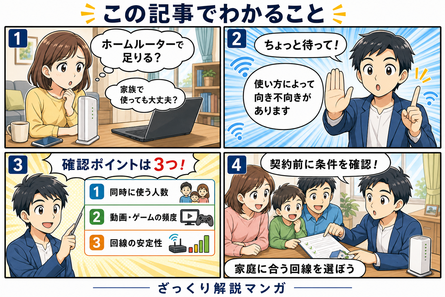 ホームルーターが足りる家庭を4コマで解説する漫画